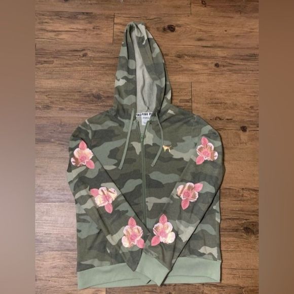 PINK VS CAMO FLORAL BLING HOODIE L - Picture 2 of 7
